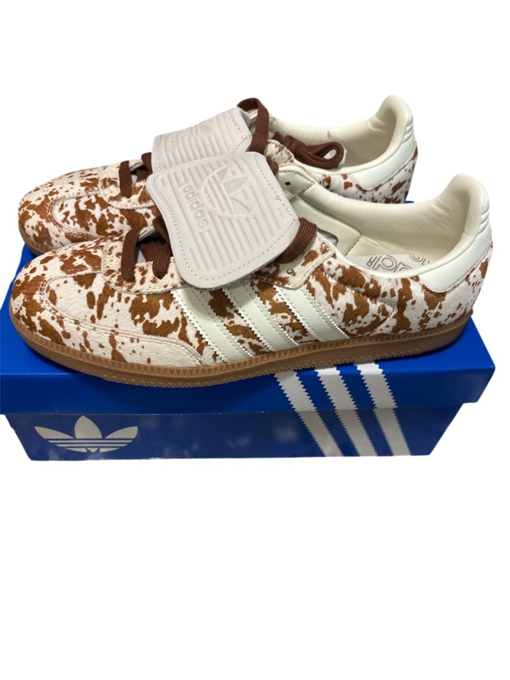 adidas Cow Print Brown and White Leather Sneakers